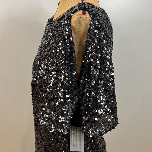 NWT Alex Evenings Black Sequin Cold Shoulder Blouse - Size Medium - Picture 8 of 14